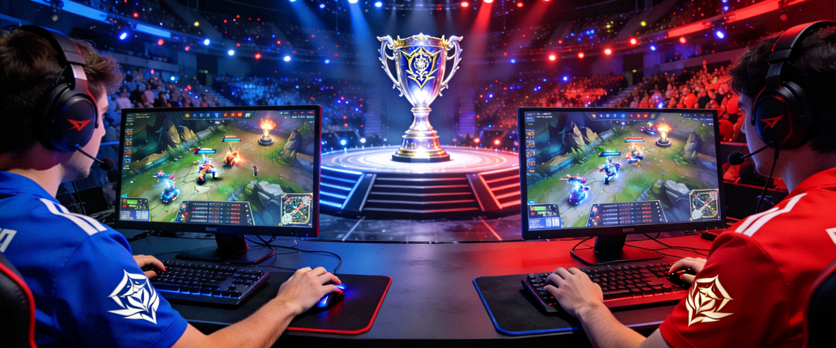 英雄联盟全球总决赛现场激烈对战画面 - 两支顶尖战队正在争夺召唤师奖杯